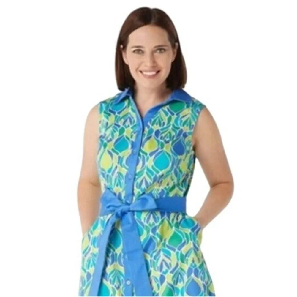 Isaac Mizrahi Live! Printed Cotton Sateen Dress Womens Size 20W Pockets Brunch